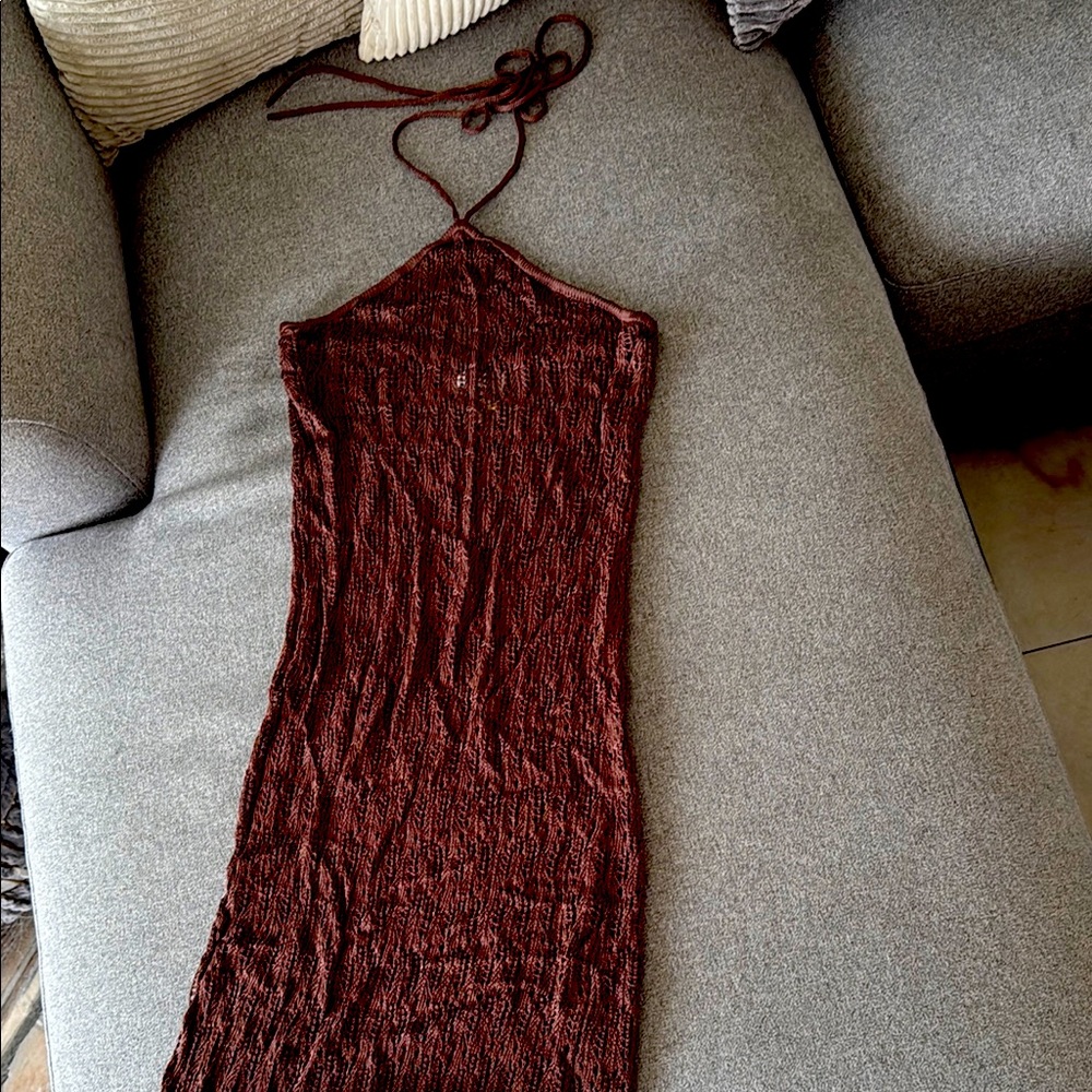 Red Ruched Halter Bodycon Swim Coverup